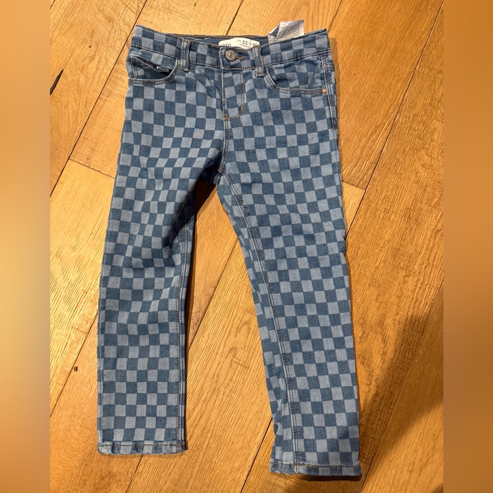 Zara Blue Checkered Toddler Jeans